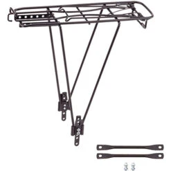 Point Gepäckträger 2-Bein, Federklappe + Pumpenhalter Schwarz, Stahl, Verstellbar 26-28"